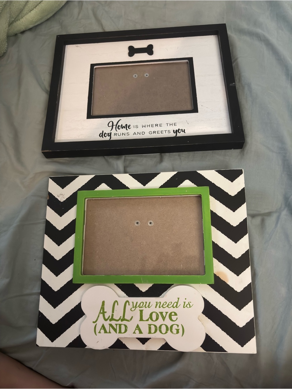 Set of 2 Dog Theme Picture Frames Cracker Barrel Chevron Bone Decor Bundle
